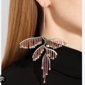 Swarovski Tropical Leaf Pierced Earrings, Dark multi-colored, Mixed metal finish